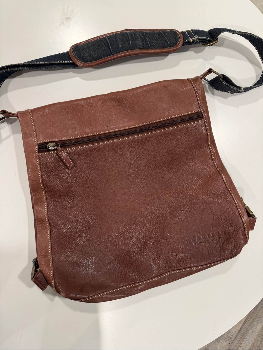 Kenneth Cole Reaction reversible Leather /Denim Crossbody Messenger Bag - Brown